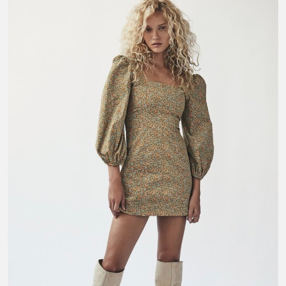 Free People NWT‎ Call Me Cord Mini Dress Floral Blue Orange Coastal Cowgirl Sz 2